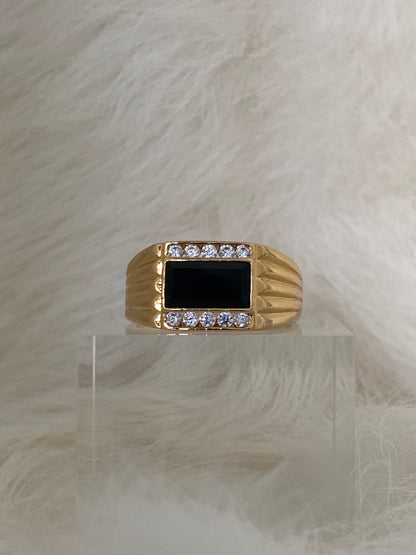 SPARROW unisex gold-plated brass ring with rectangular black onyx stone and channel CZ stones, statement ring, bold jewelry, men's and women's fashion accessory, Child of Wild Levi Onyx Ring