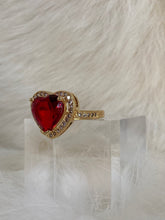 Load image into Gallery viewer, Vanessa Mooney the cherry heart ring gold, Vanessa mooney ruby, ruby ring, ruby ring gold, ruby ring simple, ruby rings women, ruby ring gold unique, ruby heart ring, gold ruby heart ring, ruby CZ heart ring, red ruby heart shaped ring, red heart ring
