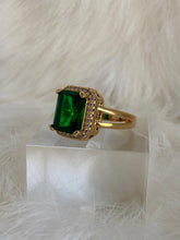 Load image into Gallery viewer, Vanessa Mooney emerald ring, Vanessa mooney AMOY RING, Vanessa mooney GARLAND EMERALD RING, emerald ring, emerald ring gold, emerald ring simple, emerald ring designs unique, emerald gold ring simple Emerald CZ ring, cocktail ring
