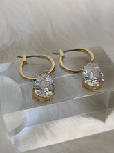 Load image into Gallery viewer, diamond hoop earrings, diamond hoop earrings small, diamond hoop earrings unique, crystal hoop earrings, CZ hoop earrings, diamond drop earrings, diamond drop earrings simple, small hoop earrings gold, isabella diamond hoop gold vanessa mooney
