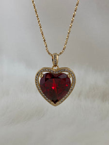 Vanessa Mooney MINI HEART NECKLACE RUBY, Vanessa Mooney ruby heart necklace gold, ruby heart necklace, red ruby heart necklace, CZ red ruby heart necklace, gold heart necklace, ruby crystal heart shaped necklace, red heart necklace