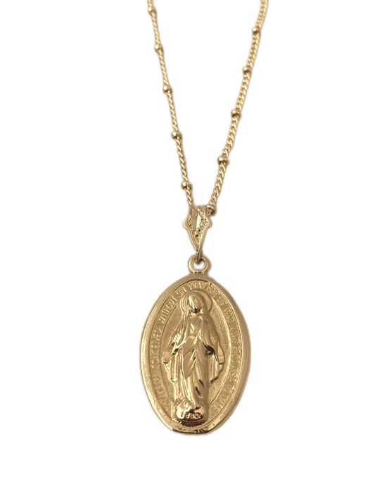 SPARROW unisex Virgin Mary pendant necklace, gold or silver Catholic medal, religious jewelry for men and women, faith-inspired fashion, spiritual protection, Christian gift