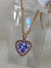 Load image into Gallery viewer, purple heart necklace, purple crystal heart necklace, purple heart shaped necklace, light purple heart necklace, heart necklace gold, heart necklace for girlfriend, dainty heart necklace, Vanessa Mooney MINI HEART NECKLACE PURPLE
