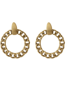 Vanessa mooney chain link earrings, gold chain hoop earrings, silver chain link earrings, flattened chain link hoops, members only monogram small gold flattened chain hoops, Vanessa Mooney members only hoops