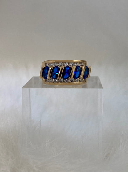 SPARROW unisex cocktail ring, streetwear statement ring, 5 blue sapphire rectangle stones, bold fashion accessory, trendy unisex jewelry, sapphire luxury ring for men and women