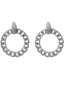 Vanessa mooney chain link earrings, gold chain hoop earrings, silver chain link earrings, flattened chain link hoops, members only monogram small gold flattened chain hoops, Vanessa Mooney members only hoops
